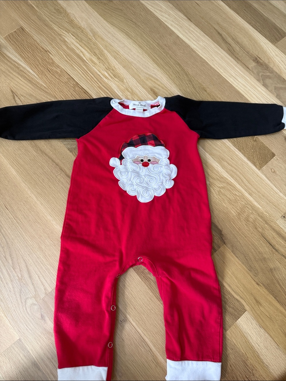 Red and Black Santa Appliqué One-Piece Bodysuit for Kids